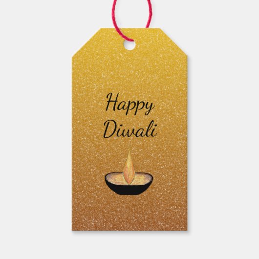 Diwali Gold Glitter Diya Flame Cadeaulabel (Voorkant)