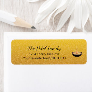 Diwali Gold Glitter Diya vlam Retouradres Etiket