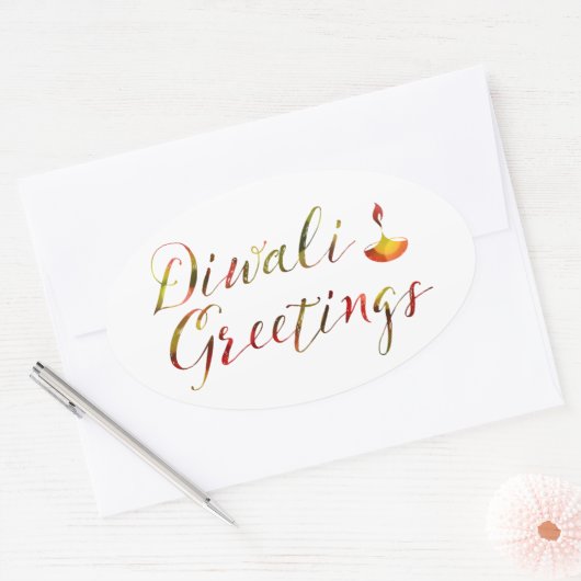 diwali greetings bokeh ovale sticker (Envelop)