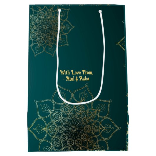Diwali Groene Gouden Lampen Mandala Gepersonalisee Medium Cadeauzakje (Achterkant)