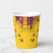 Diwali Groet Geel Paarse Bloemen Gepersonaliseerd Papieren Bekers (Rechts)