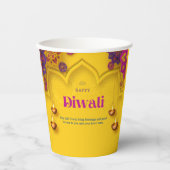 Diwali Groet Geel Paarse Bloemen Gepersonaliseerd Papieren Bekers (Voorkant)