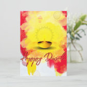 Diwali groet met Diya in budget Vakantie Kaart (Staand voorkant)