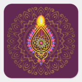 Diwali Jeweled Diya Candle Design Mandala Paars Vierkante Sticker (Voorkant)