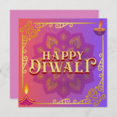 Diwali Kaart Kleurrijke Roze & Paarse Mandala (Voorkant / Achterkant)