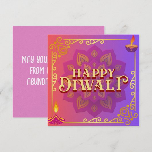 Diwali Kaart Kleurrijke Roze & Paarse Mandala (Voorkant / Achterkant)