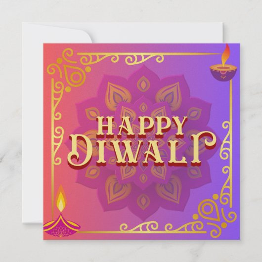 Diwali Kaart Kleurrijke Roze & Paarse Mandala (Voorkant)