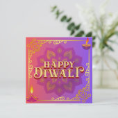 Diwali Kaart Kleurrijke Roze & Paarse Mandala (Staand voorkant)