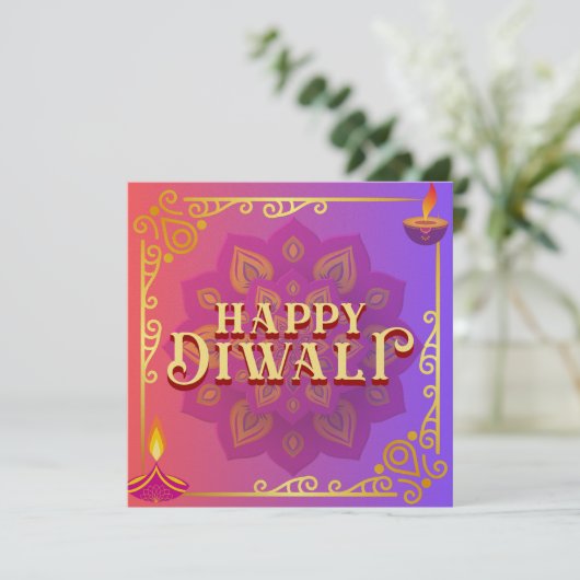 Diwali Kaart Kleurrijke Roze & Paarse Mandala (Staand voorkant)