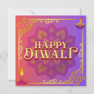 Diwali Kaart Kleurrijke Roze & Paarse Mandala