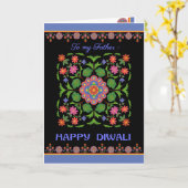 Diwali Kaart voor vader, Rangoli Pattern on Black (Gele Bloem)