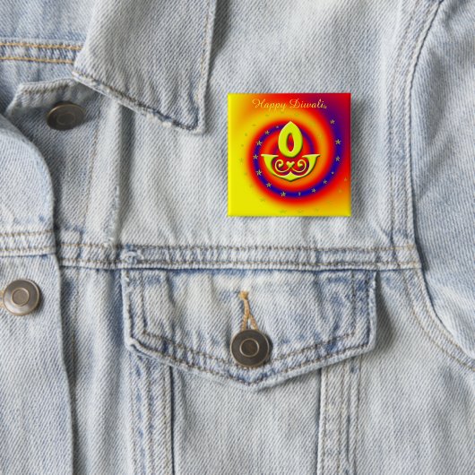 Diwali Lamp Vierkante Button 5,1 Cm (In situ)