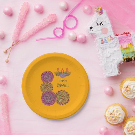Diwali Mandalas - Saffron Papieren Bordje (Feest)