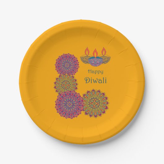 Diwali Mandalas - Saffron Papieren Bordje (Voorkant)