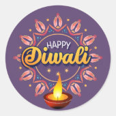 Diwali met deepak ronde sticker (Voorkant)