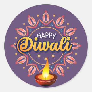Diwali met deepak ronde sticker
