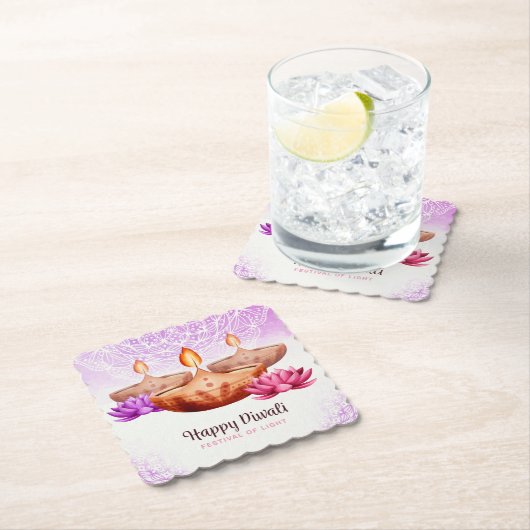 Diwali met Diya en Rangoli Kartonnen Onderzetters (Insitu)