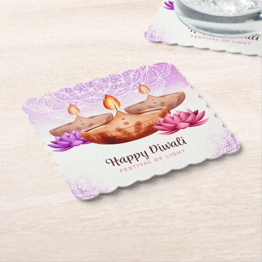Diwali met Diya en Rangoli Kartonnen Onderzetters (Gebogen)