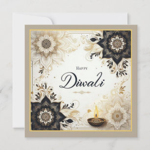Diwali met Elegante Bloemen & Diya Feestdagenkaart