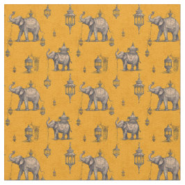Diwali Olifant in Gouden Veld Toile de Jouy Stof