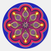 Diwali Paars Diya Flame Lotus Mandala Blue Ronde Sticker (Voorkant)