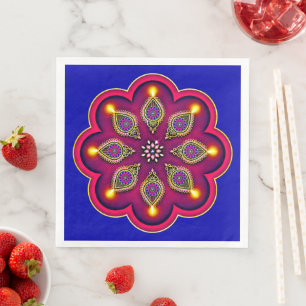 Diwali Paars Diya Flame Lotus Mandala Blue Servet