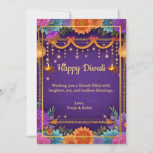 Diwali Paarse Gouden Diwali Lampen Lichtillustrati Kaart (Voorkant)