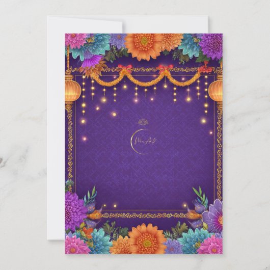 Diwali Paarse Gouden Diwali Lampen Lichtillustrati Kaart (Achterkant)