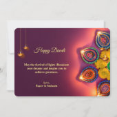Diwali Paarse Gouden Lamp Diyas Groet Feestdagenkaart (Voorkant)