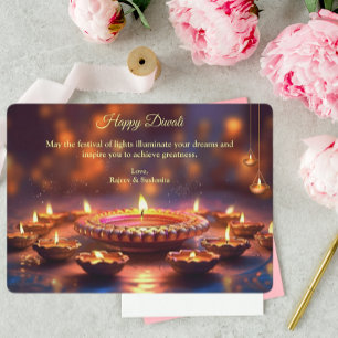 Diwali Paarse Gouden Lamp Diyas Groet Feestdagenkaart