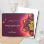 Diwali Paarse Gouden Lamp Diyas Groet Feestdagenkaart