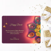 Diwali Paarse Gouden Lamp Diyas Groet Feestdagenkaart