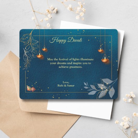 Diwali Paarse Gouden Lamp Diyas Groet Feestdagenkaart