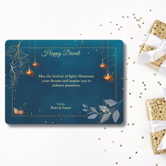 Diwali Paarse Gouden Lamp Diyas Groet Feestdagenkaart