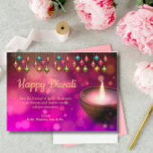 Diwali Paarse gouden mandala lamp groet Feestdagenkaart