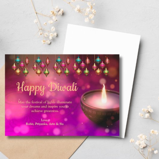 Diwali Paarse gouden mandala lamp groet Feestdagenkaart