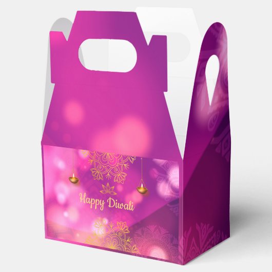 Diwali Paarse gouden mandala lampen Bedankdoosjes (Geopend)