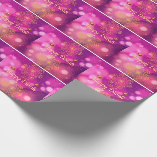 Diwali Paarse gouden mandala lampen Cadeaupapier (Hoek)