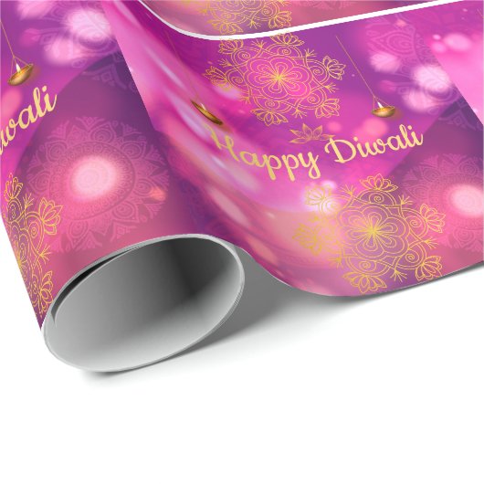 Diwali Paarse gouden mandala lampen Cadeaupapier (Rol Hoek)