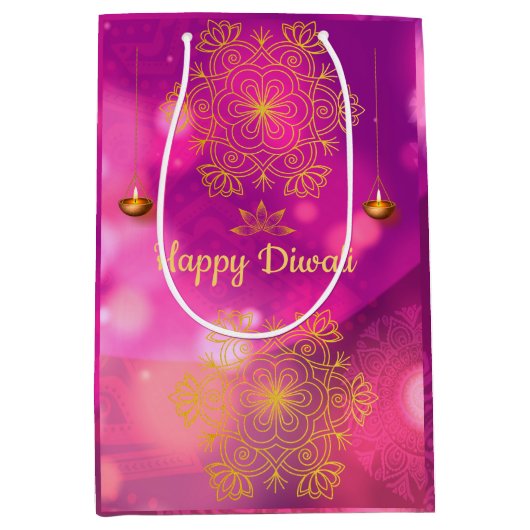 Diwali Paarse gouden mandala lampen Medium Cadeauzakje (Voorkant)
