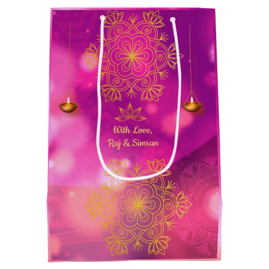 Diwali Paarse gouden mandala lampen Medium Cadeauzakje (Achterkant)
