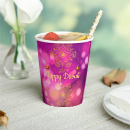 Diwali Paarse gouden mandala lampen Papieren Bekers