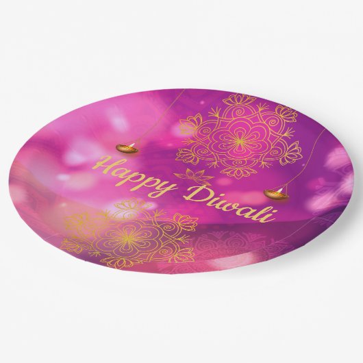 Diwali Paarse gouden mandala lampen Papieren Bordje (Gekanteld)