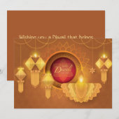 Diwali Papercut Deepa & Lantaarns, goud Kaart (Voorkant / Achterkant)