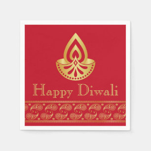 Diwali Papier Servet Goud Diya Indiaans Patroon