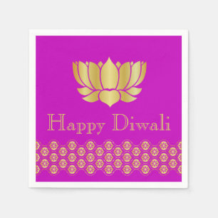 Diwali Papieren servet in Fuschia & Goud Patroon