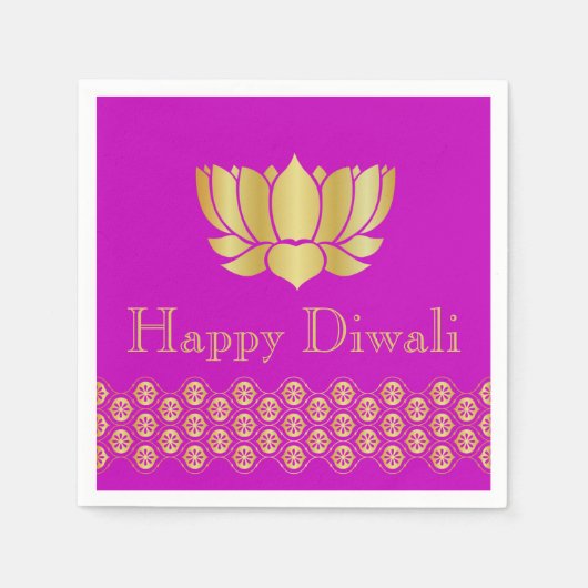 Diwali Papieren servet in Fuschia & Goud Patroon (Voorkant)