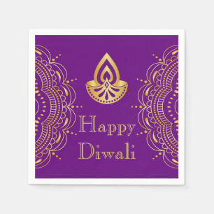 Diwali Papieren servet in Paarse & Gouden Diya