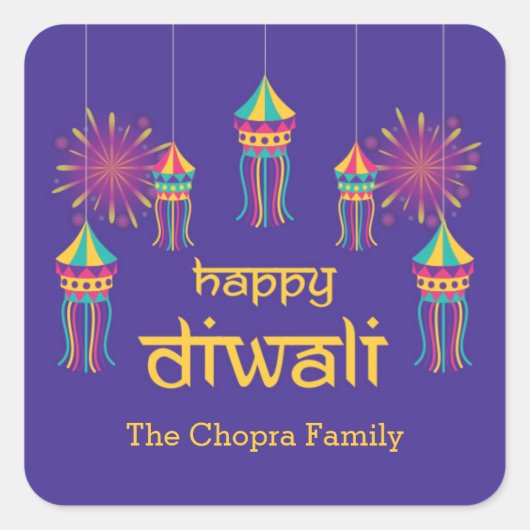 Diwali Party Favor Sticker met lantaarns (Voorkant)