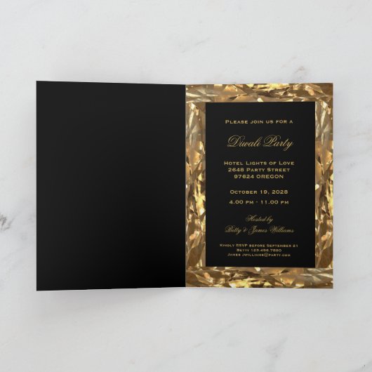 Diwali Party Invitation Elegant Black and Gold (Binnen)